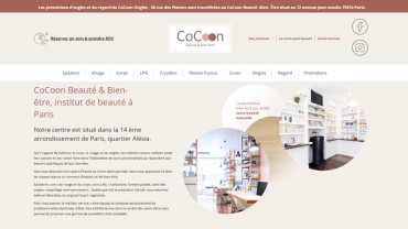 Page d'accueil du site : Cocoon Beauté