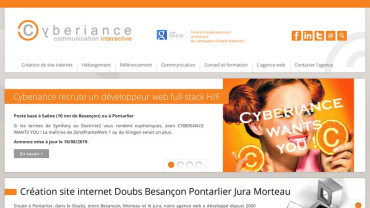Page d'accueil du site : Agence web Cyberiance