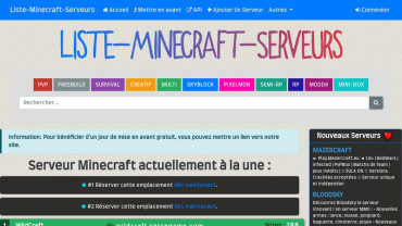 Page d'accueil du site : Serveur Minecraft